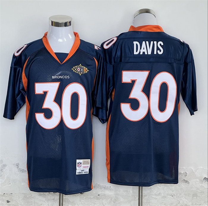 Men's Denver Broncos #30 Terrell Davis Navy Throwback Stitched Football Jersey